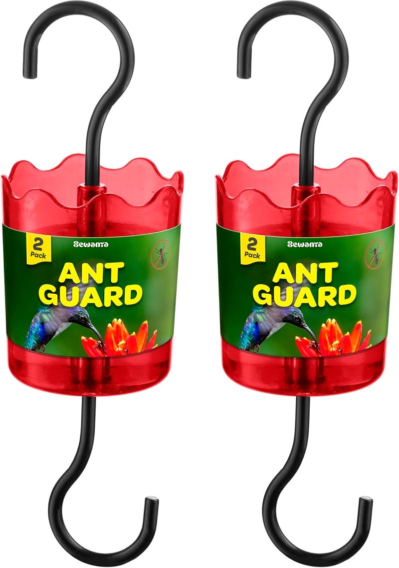 SEWANTA Ant Moat for Hummingbird Feeders [Set of 2] Ant Guard Keeps Ants Away from Feeders, Made of Durable Plastic, Red Color/Rustproof S Hooks, Suitable for All Hummingbird Feeders. - Image 1